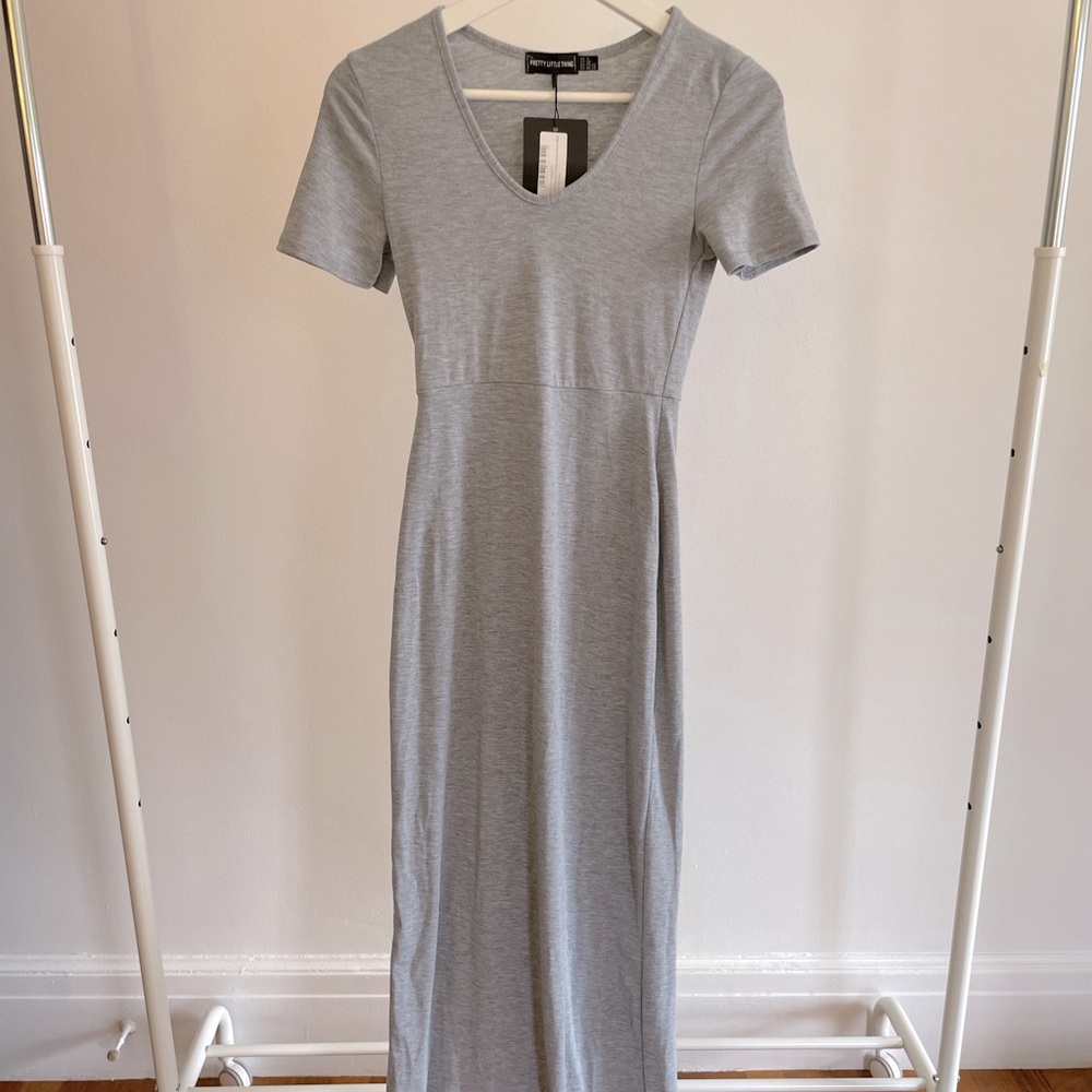PrettyLittleThing long gray dress. Excellent condition. Never worn